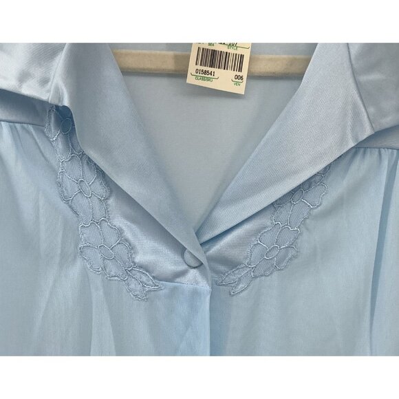 Vintage 60S/70S Vanity FairLight Blue Buttoned Robe Floral Collar Size L NWT - Picture 3 of 6